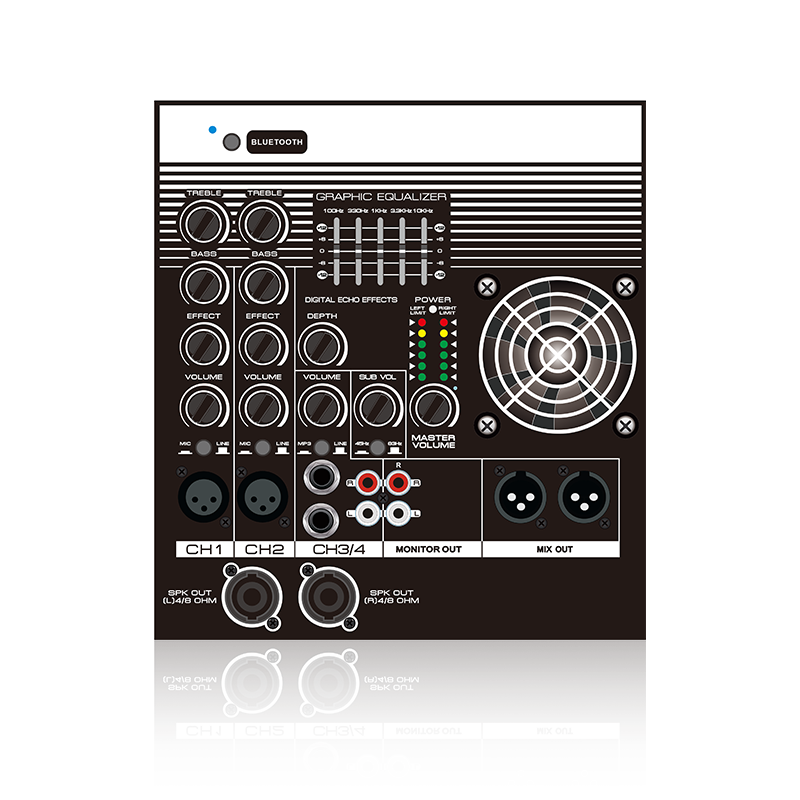 EON206: Mehrkanal-Eingang mit 5-Band-Equalizer, 2.1- oder 2.2-Kanal-Line-Array-Lautsprecher-Funktionsmodul