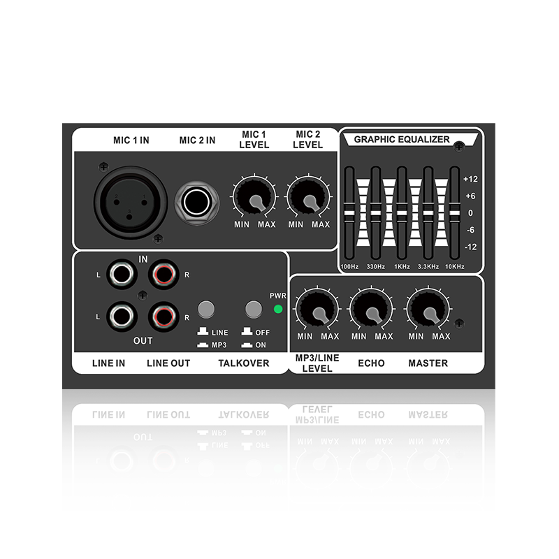 PL13-5EQ+AC: Horizontales analoges Funktionsmodul mit zwei Mikrofonkanälen und Mikrofonpriorität für Verstärker der Klasse AB