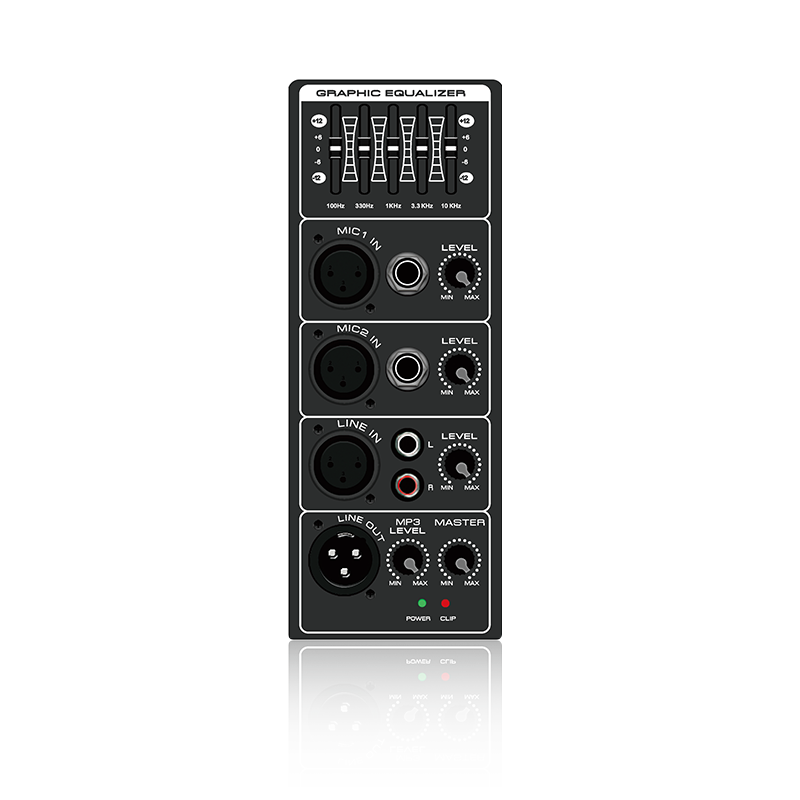 PL20: Vertikales analoges Funktionsmodul mit 2 Mikrofonkanälen, Single-Line-Kanal-Eingang und Mix-Out