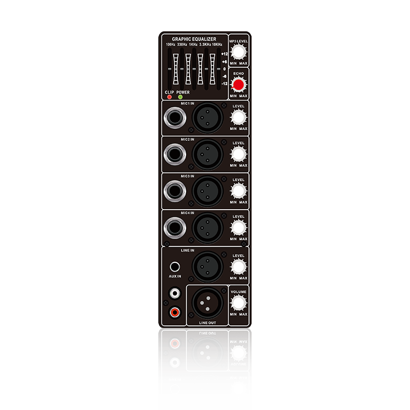 PL67: Vertikales analoges Funktionsmodul mit 4 Mikrofonkanälen und 5-Band-Grafik-Equalizer