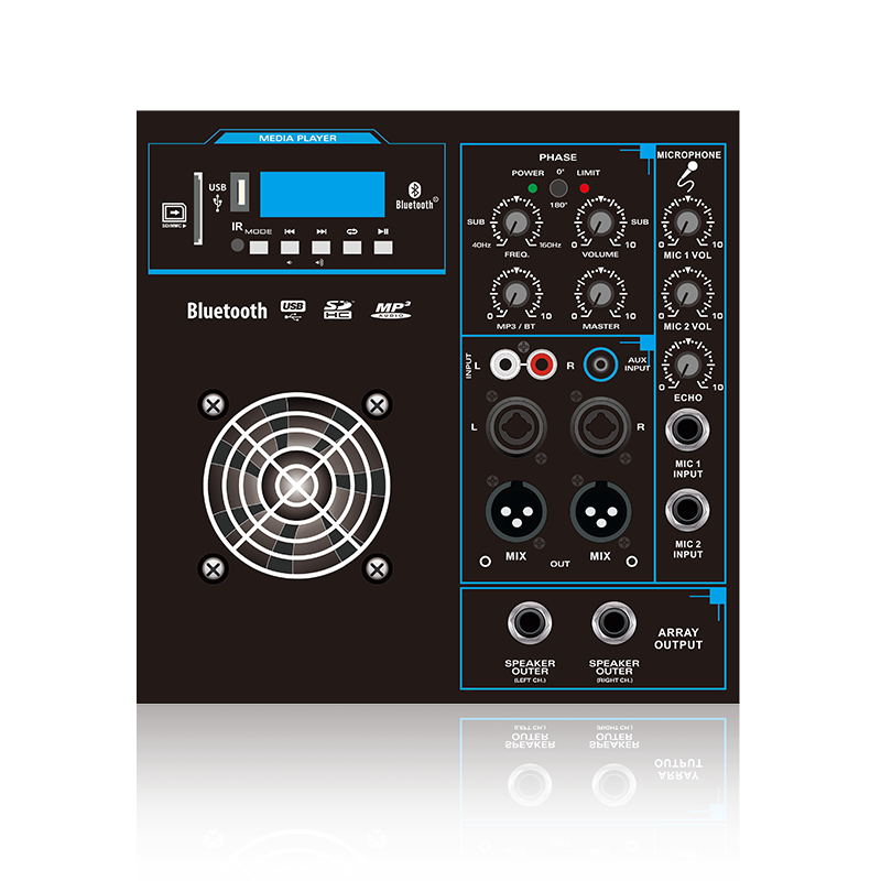 SUB12-2.1+2B: Zweikanaliges 2.1- oder 2.2-Kanal-Line-Array-Lautsprecher-Funktionsmodul für Mikrofoneingang und Mixausgang